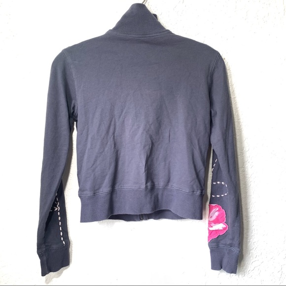 Guess Vintage Grey Floral High Neck Zip Up Sweater - Picture 2 of 6